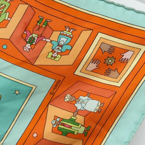 HERMES Donner La Main Carre 100% Silk Geometric Scarf 90cm Square Orange - Picture 7 of 15